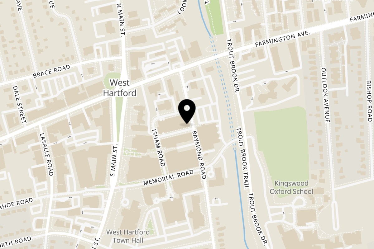 Map showing the location of Leon Restaurant & Bar on 45 Raymond Rd in West Hartford